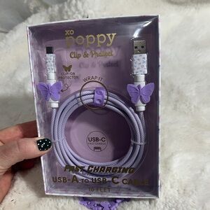 Xo poppy purple butterfly fast charger USB-A toUSB -C 10 ft phone charger